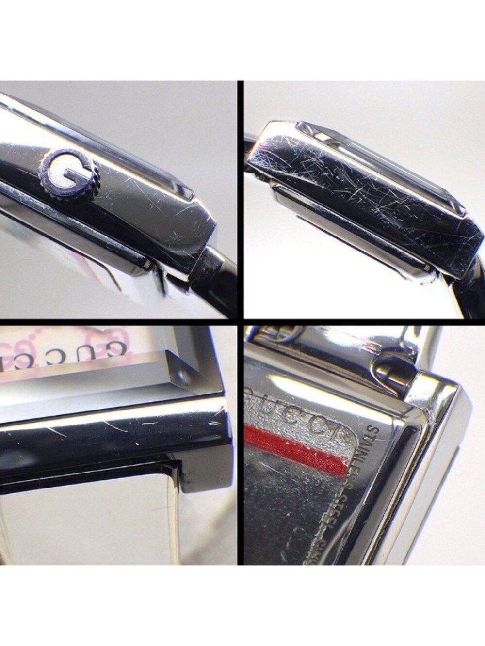 Gucci Watch Frame 128.5 Square GG Pattern Pink Shell Dial SS Quartz Movement - Picture 6 of 10